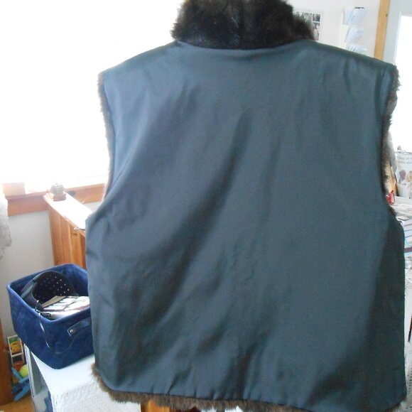 REVERSIBLE VEST-FAUX FUR-POLYESTER-GIACCA GALLERY-WOMEN'S SZ L-VINTAGE-EXC! - Picture 8 of 9
